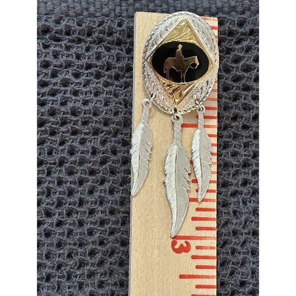 Montana Silversmiths Dangle Feathers Stud Horseman Earrings Western Silver Plate - Picture 3 of 8